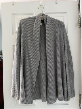 Pure Cashmere TSE Gray Ribbed Open Front Cardigan